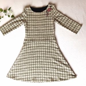 Plaid A-Line Dress with Floral Accent